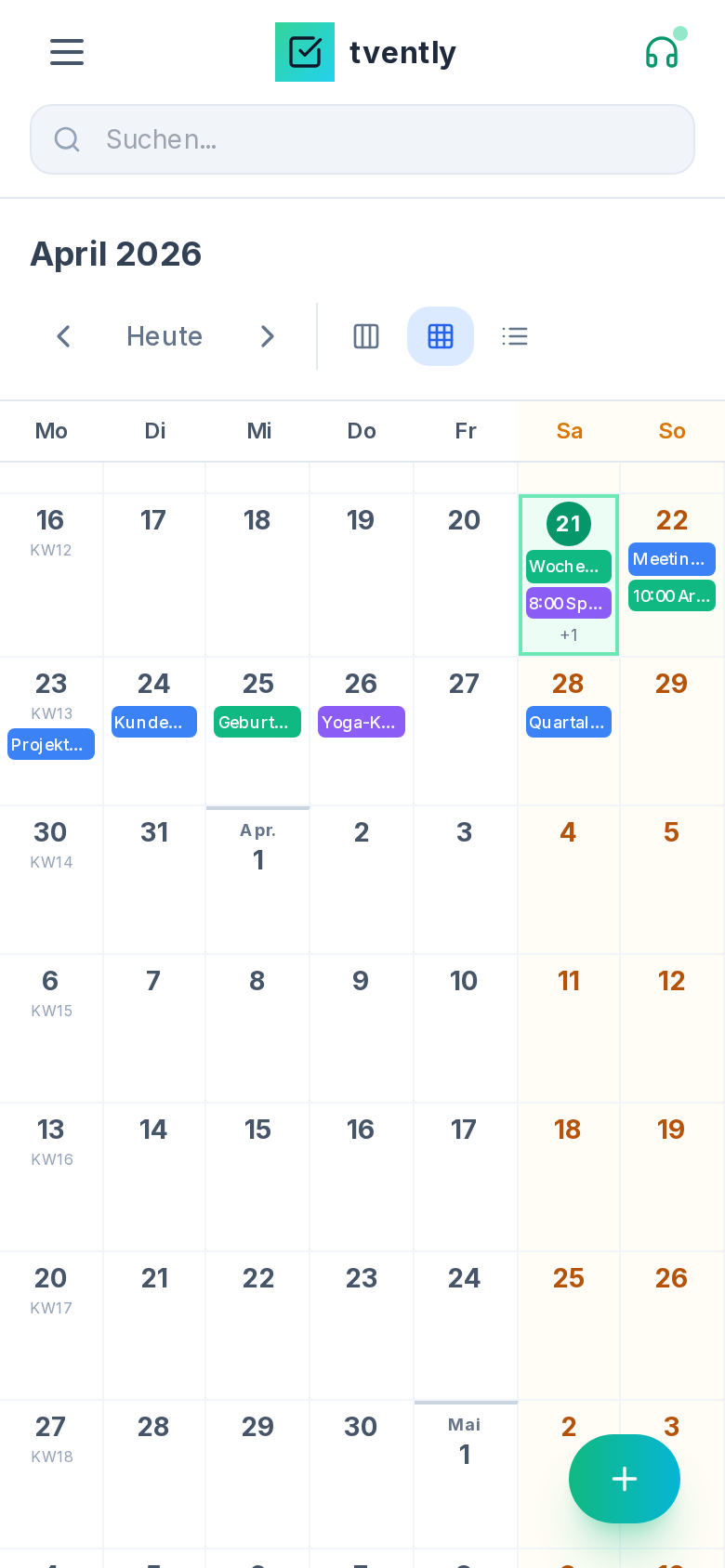 tvently Kalender auf dem Smartphone