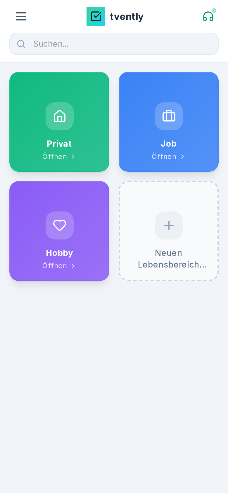 tvently Dashboard auf dem Smartphone
