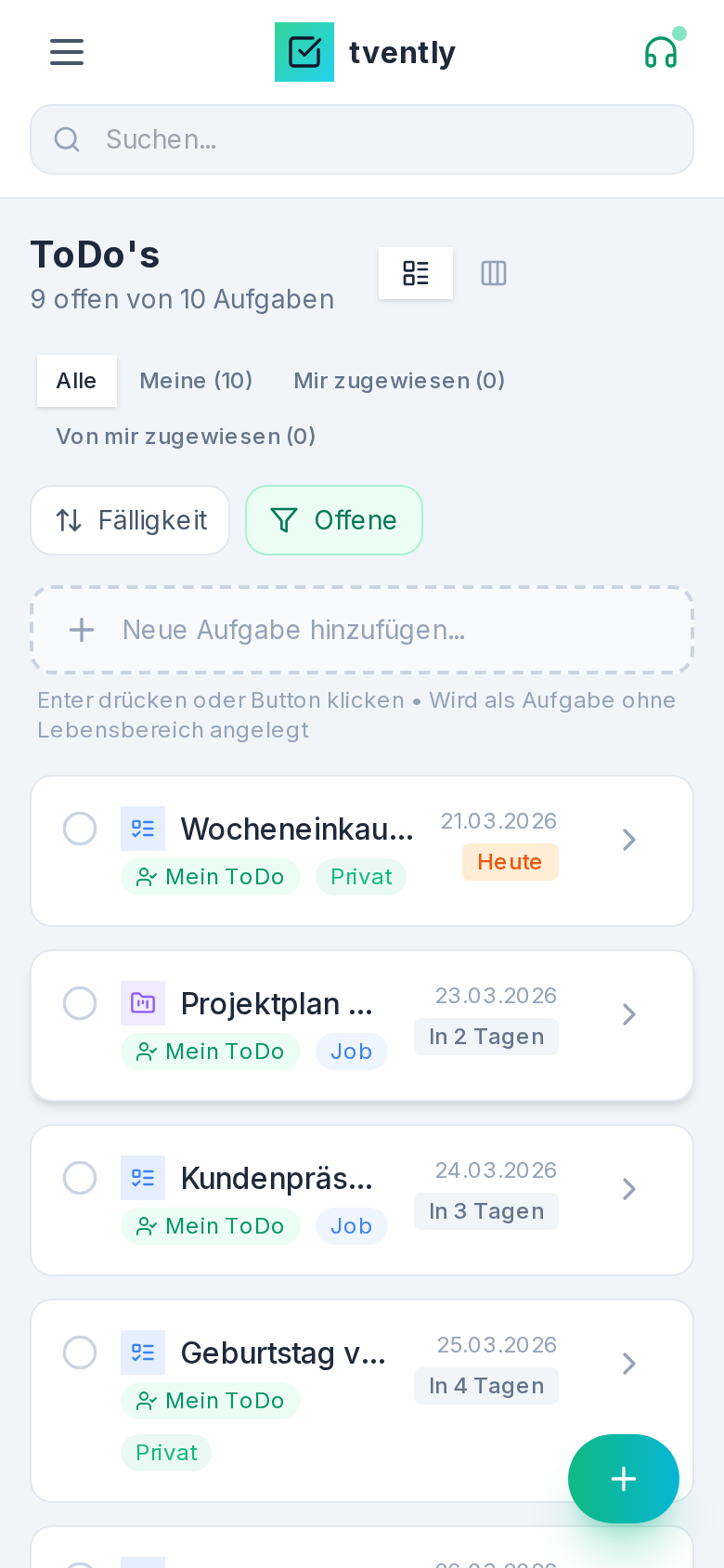 tvently ToDo-Liste auf dem Smartphone